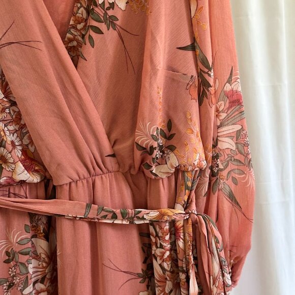 City Chic Boho Floral Maxi Wrap Dusty Rose Dress 24W - Picture 7 of 11